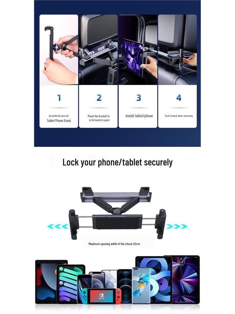 Rotating Telescopic Car Headrest Phone & Tablet Holder with Back Pillow for Rear Seat Entertainment
