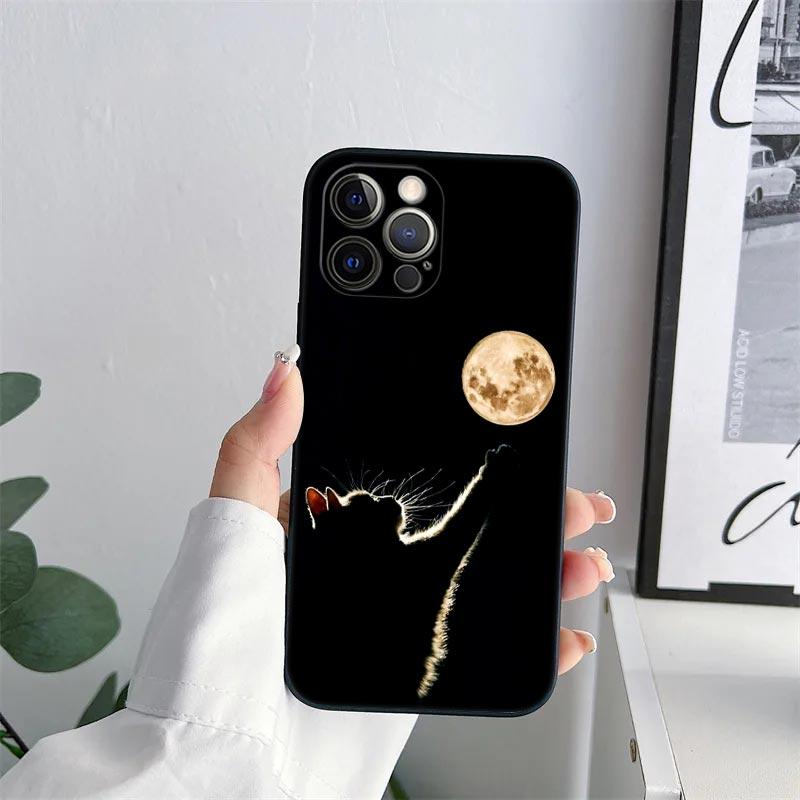 Black Cat Line Phone Case for iPhone 11 15 16 Pro Max Case Coque 14 Plus 13 Pro 12 Mini 11 X XS 16 8 SE2020 15Pro TPU Soft Cover