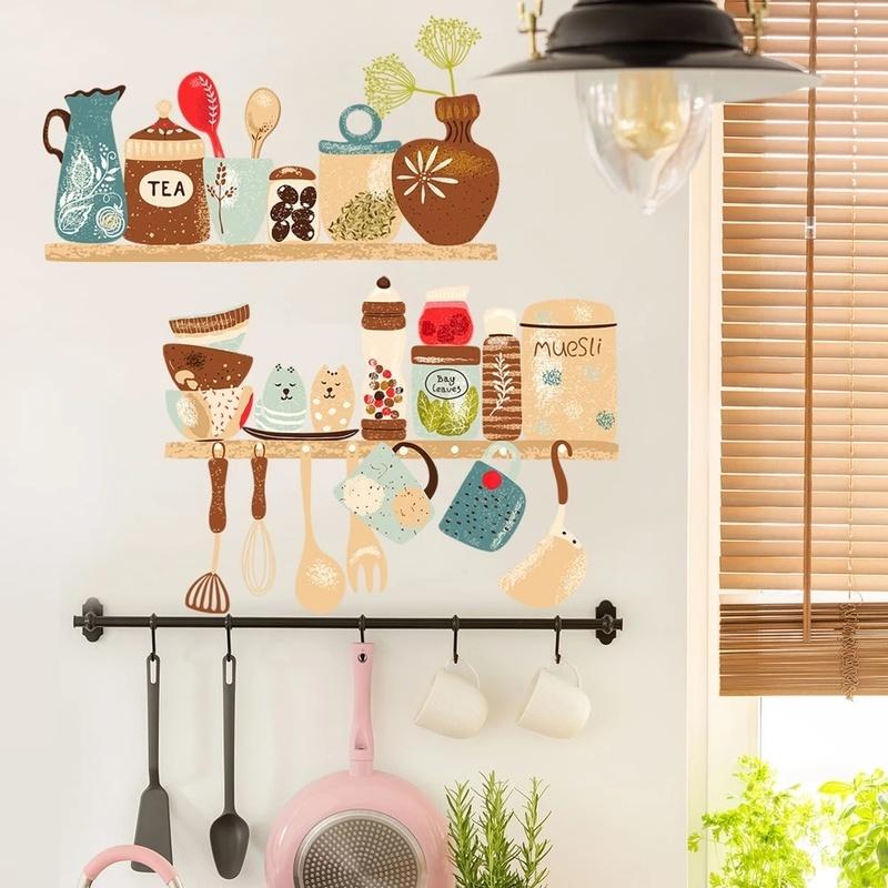 Creative Kitchen Supplies Pattern Wall Sticker Restaurant Kitchen Shelf Decoration Wallpaper Mural Home Decor Removable Stickers