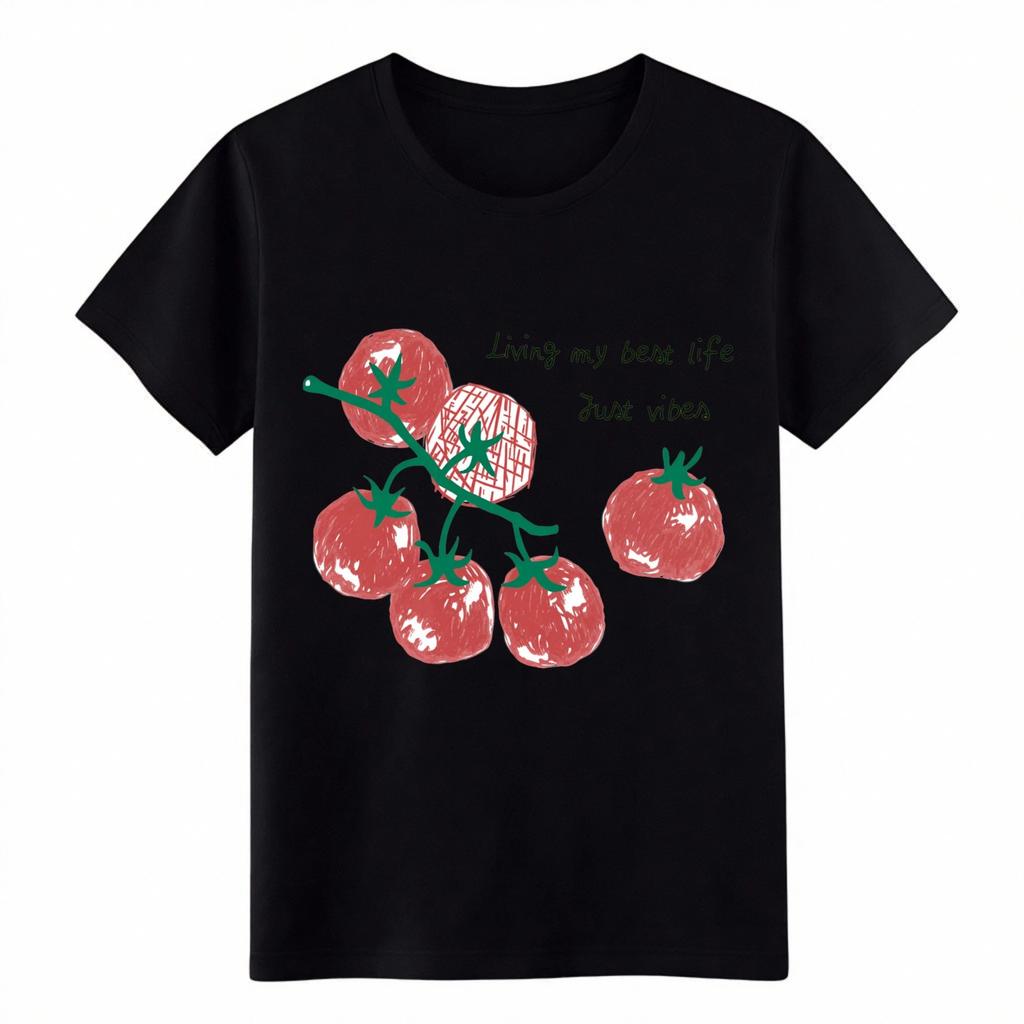 Ich lebe mein bestes Leben Tomaten T-Shirt, Handgezeichnete Kirschtomaten Grafik T-Shirt