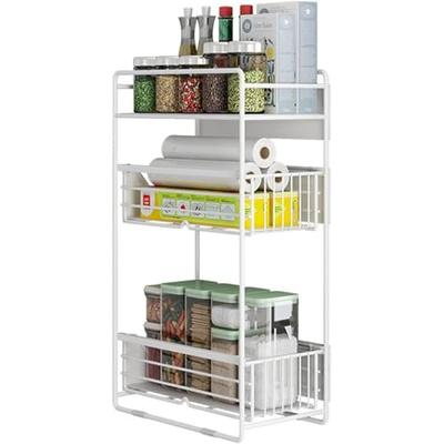 UYTON Multifunktionales Waschmaschinen-/Kühlschrank-Lagerregal, Kühlschrank-Seitenregal, Küchenaufbewahrung, Multifunktionales magnetisches Gewürzregal, 3 Ebenen