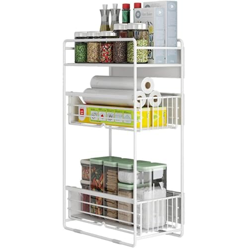 UYTON Multifunctional Washing Machine/Refrigerator Storage Rack, Refrigerator Side Rack, Kitchen Storage, Multifunctional Magnetic Spice Rack, 3 Tiers