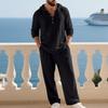 Men's Linen Hooded Long Sleeve and Pants Casual Home Wear Set - Spring/Autumn 2026 Collection
