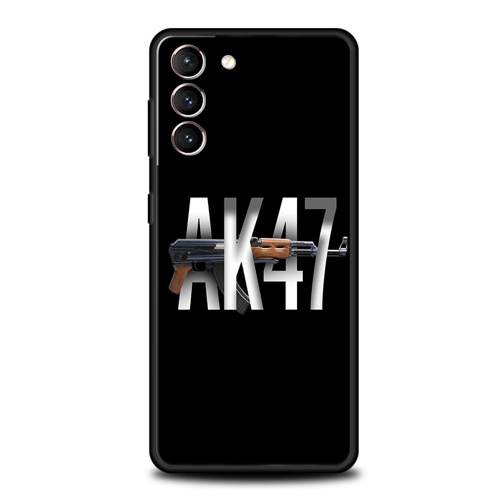 AK47 Handgun Gun BUllets Phone Case For Samsung Galaxy S23 Ultra S22 S21 S20 FE 5G S10 S10E S9 S8 Plus Note 20 Soft Black Cover