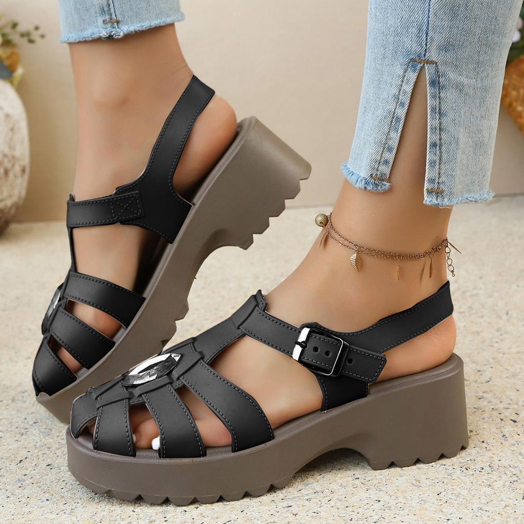 Women Stylish Platform Sandal Beige Openwork Design Comfortable Height Enhancing And Versatile Wedges For Womens Sandals Heels