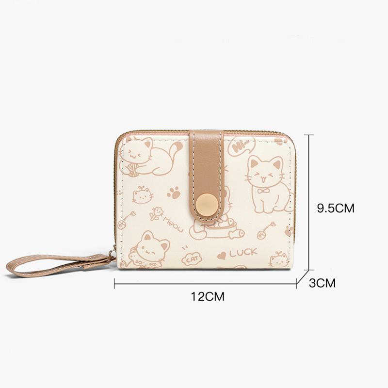 Cute Cat Girls Wallet Short Student Id Bank Card Holder Money Bag Zipper Wallets for Women Key Storage Purse Coin Purse