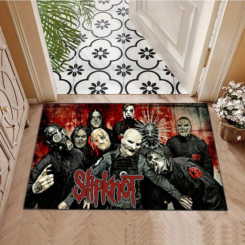 Slipknot Pentagram Logo Area Rug Non Slip Mat, Vintage Dark Wood Grain Carpet for Game Room Rock Fan Decor