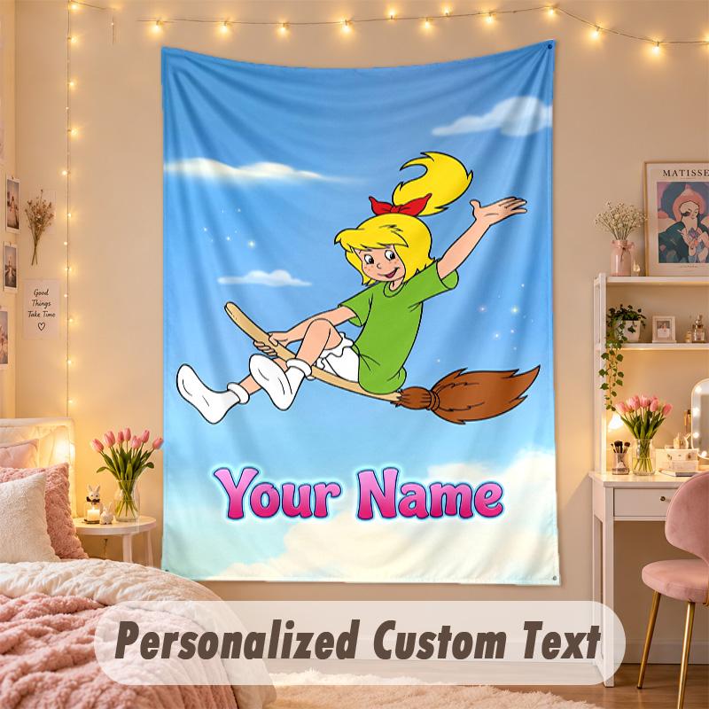 Custom Personalized Tapestry,Bibi Blocksberg Print Custom Name Text Wall Art Hanging for Bedroom