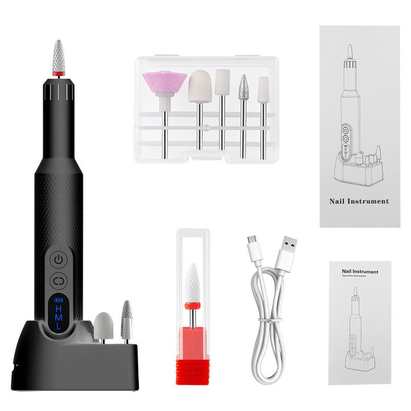 Electric Nail File & Polisher with Base Display - Pen-Style Manicure Grinding & Exfoliating Machine
