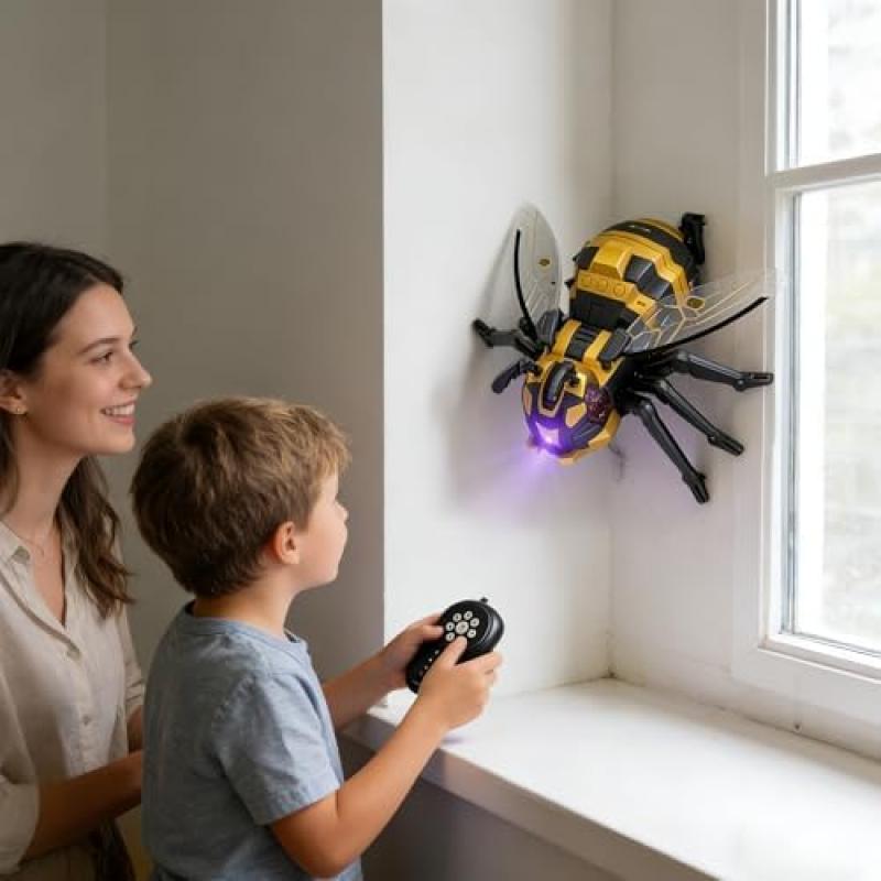 Kinrguiyuez Dálkově ovládaný robot včela Hračka - Sprej, Zvukové a Světelné Efekty, Lezoucí Interaktivní Dětská Hračka pro Kluky Dívky Domácí Večírek Cestovní Dárek