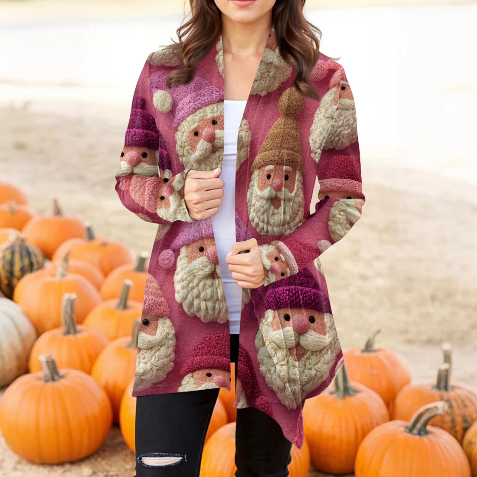 

Женская модная повседневная куртка-кардиган средней длины с принтом на Хэллоуин и нерегулярным подолом M