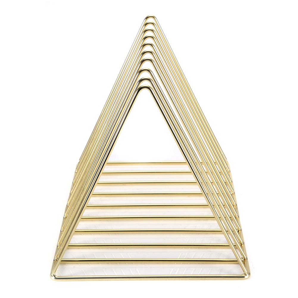Multifunctional  Iron Triangle Desktop Bookshelf Books Magazines Rack Holder Gold