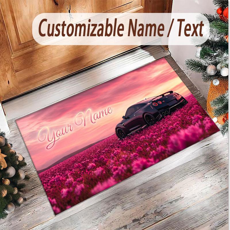 Auto-Rennsport-Thema Weicher Kristall-Samt Teppich Benutzerdefinierter Name & Text Druck Rutschfester Boden Teppich für Schlafzimmer Wohnzimmer
