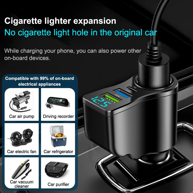 Dual Usb Car Charger Digital Display Car One To Three Cigarette Light 66W Car Multifunctional Charger