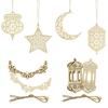 3 Stück Holz Eid Mubarak Hängeanhänger Ornament Ramadan Kareem Geschenk Islam Muslimisches Zuhause Tischdekoration DIY Bastel Partyzubehör