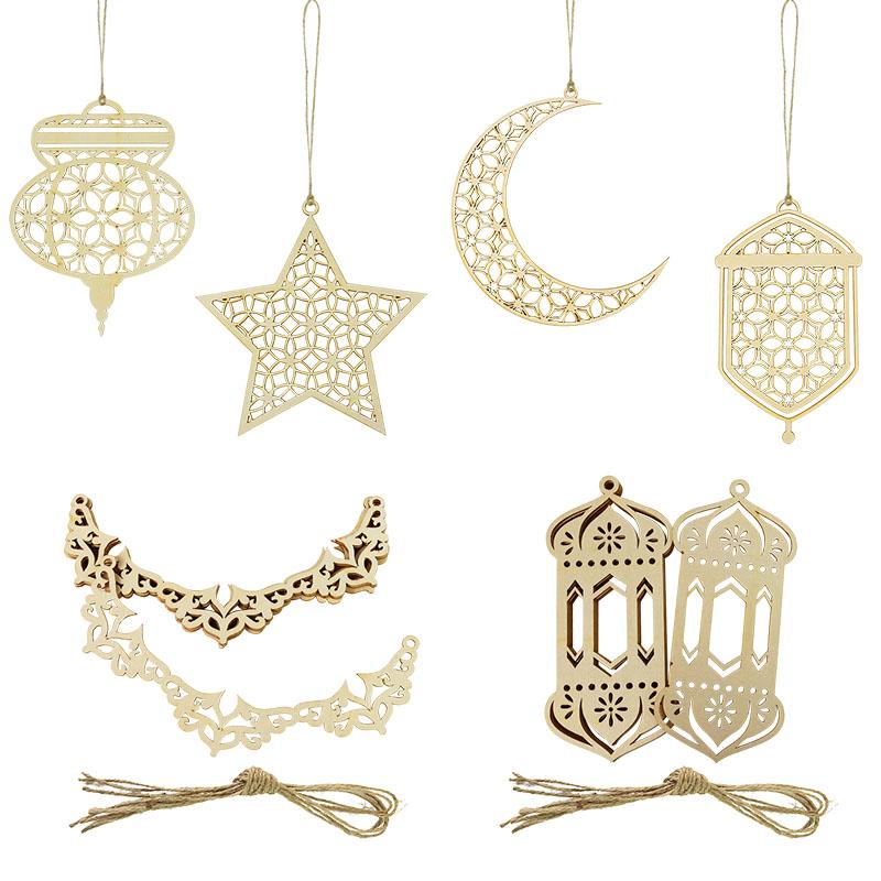 3 Stück Holz Eid Mubarak Hängeanhänger Ornament Ramadan Kareem Geschenk Islam Muslimisches Zuhause Tischdekoration DIY Bastel Partyzubehör