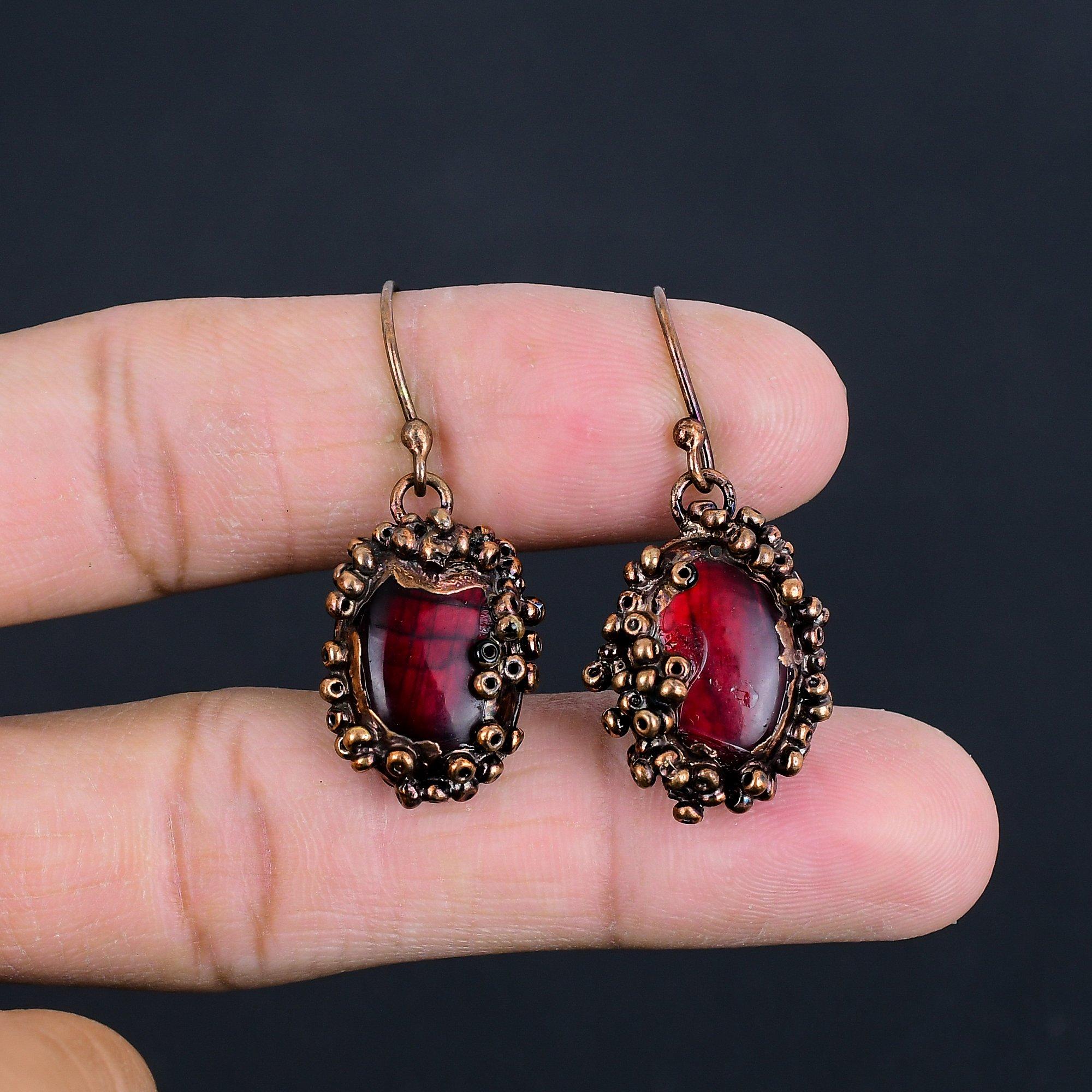 

Красный Флэш Лабрадорит Серьги Драгоценные украшения, Медные Гальваноформованные Серьги Ручной Работы, Ювелирные Изделия Последнего Дизайна 2.55 Inches