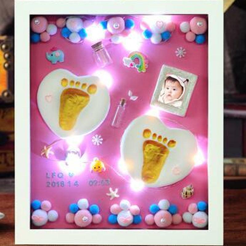 Newborns Foot Print Photo Frame 3D Foot Print Molds Photo Frame Baby Molds With Light Soft Clay DIY Handprints Infant Souvenir