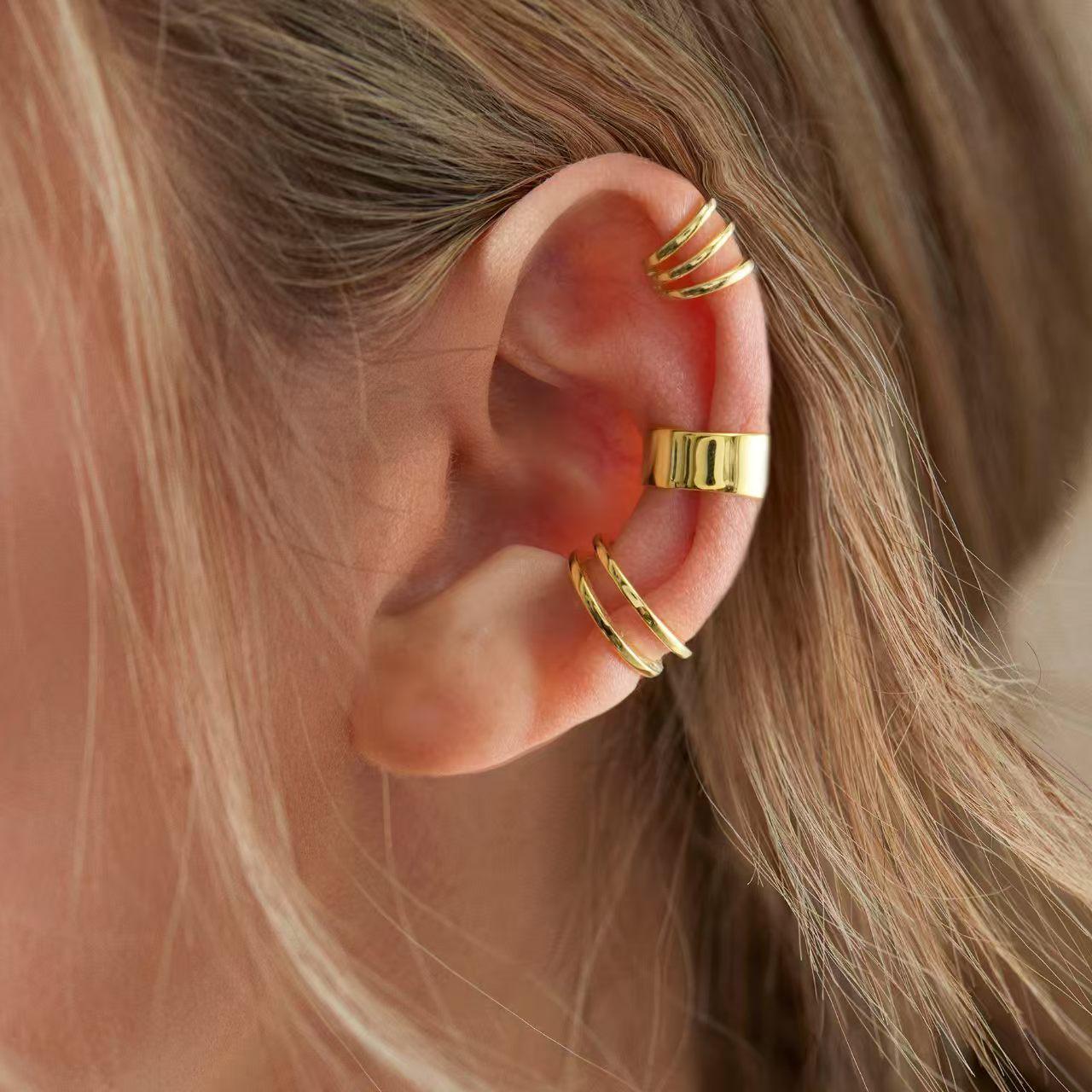 

Minimalist Geometric Gold-Plated Double-Layer Ear Cuff Earrings