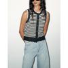 Summer Women's Clothing Minimalist Style Single Row Multi-Buckle Stripes round Neck Sleeveless Knitting Vest Style Tops 4331024