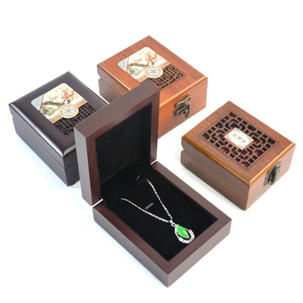 Bracelet Necklace Wooden Jewelry Box Earrings Rings Vintage Trinket Case Gift Box