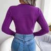 Fall Winter Women Slim Fit Long Sleeve Knitted Sweater Solid Color Cutout Twist All Match Tops