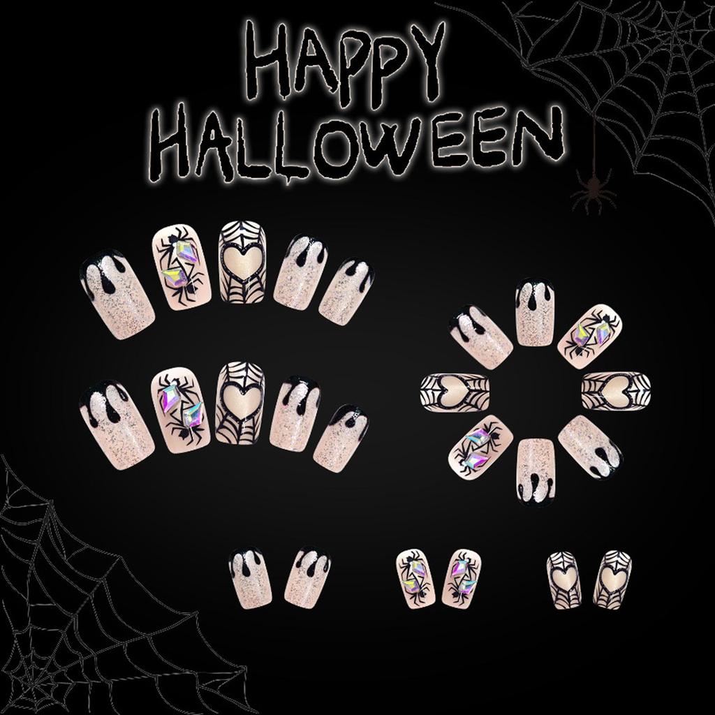 Halloween Aufklebe-Nägel Quadratische Falsche Nägel Acrylnägel Spinnennetz Falsche Nägel Aufklebenagel Vollständige Abdeckung Falscher Nagel