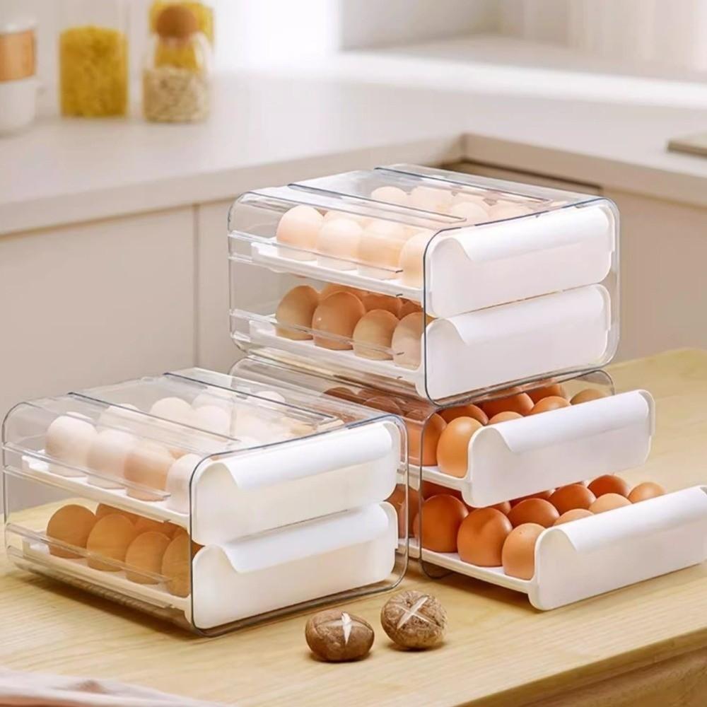 Transparent Egg Storage Box Double Layer Kitchen Egg Box Drawer Style Egg Box  Household Crisper