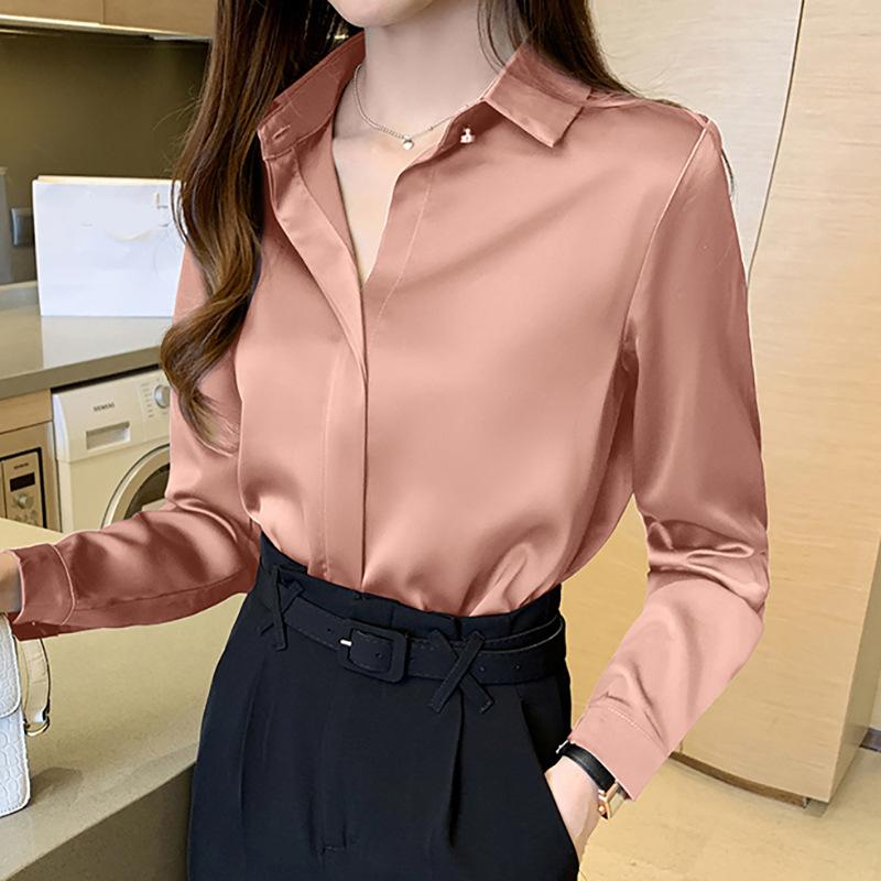 Damen Herbst Frühling Satinhemd Vintage Langarmbluse Damen Seide Elegant Damenoberteile Pendeln Luxus Weißes Hemd Damenbekleidung