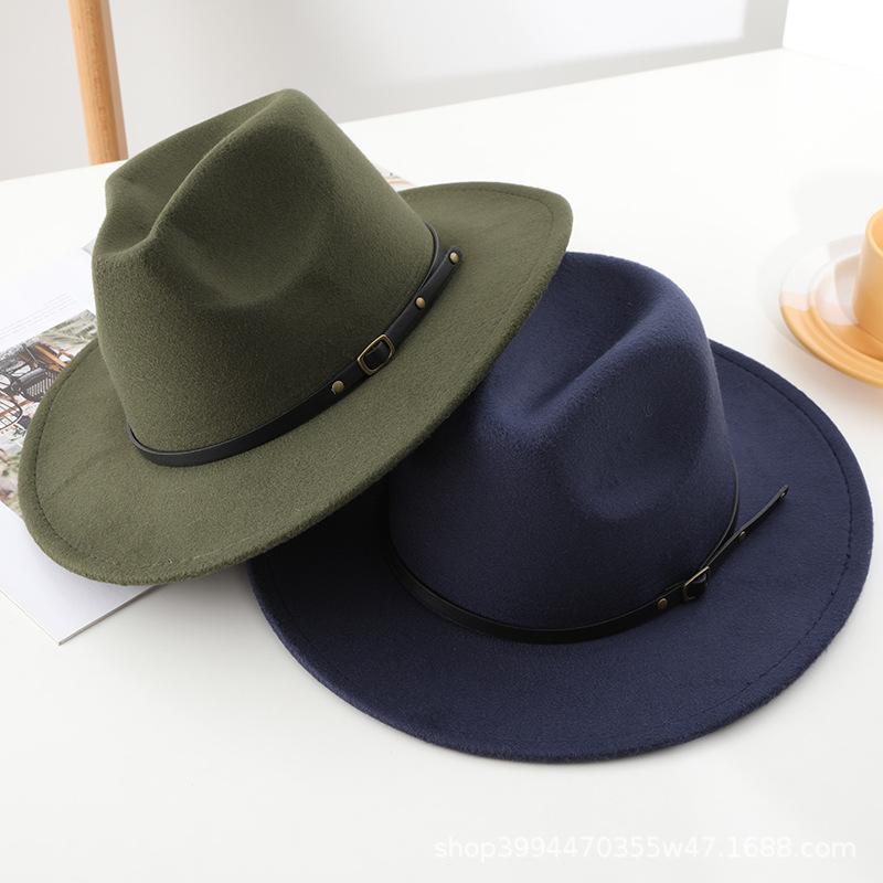 New Men's and Women's Woolen Top Hats, Jazz Hats, Retro Black Woolen Jazz Hats, Flat-brimmed Big Eaves Hats.