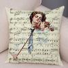 Vintage Music Note Pillowcase Decor Guitar Microphone Violin Printed Pillow Case for Home Sofa Soft Plush Cushion Cover 45x45cm
