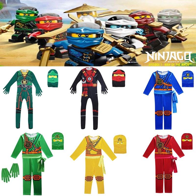 Ninjago Kids Kai Jay Cosplay Glove Hat Jumpsuit Set Halloween Clothes Party