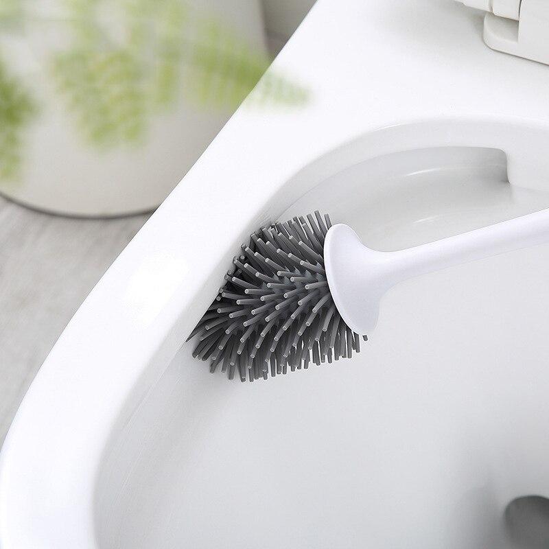 Scopino E Portascopino Per WC 2 In 1 - Setole In Silicone E Setole Piatte, Flessibili, Base Ventilata, Grigio Chiaro