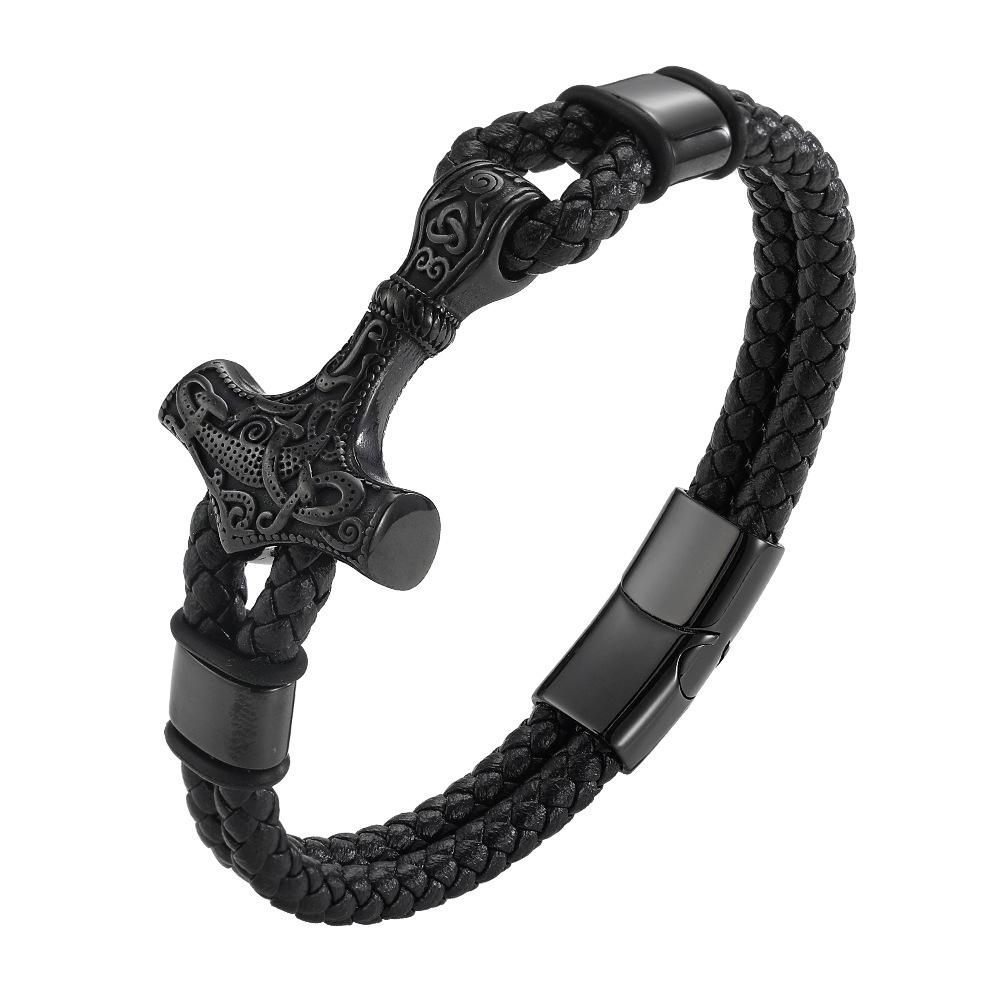 Braided Viking Jewelry Leather Cord Bracelet with Magnetic Clasp Stainless Steel Handmade