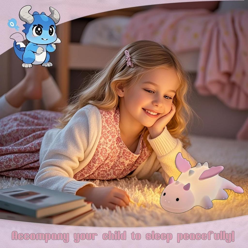 Cute Dragon Night Light Soft Silicone Lamp With 3 Level Warm Light and RGB Changing Nursery Portable Bedside Lamp For Baby