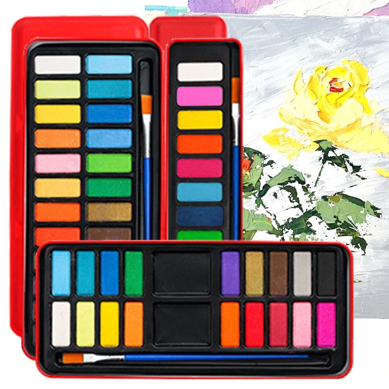 12-Color Portable Watercolor Set - Solid Powder Cakes for Hand Painting