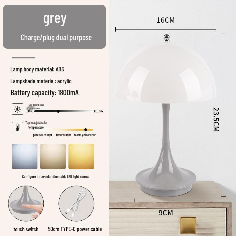 Denmark Style Mushroom Table Lamp: Slim Waist, Dimmable Touch Night Light for Bedroom