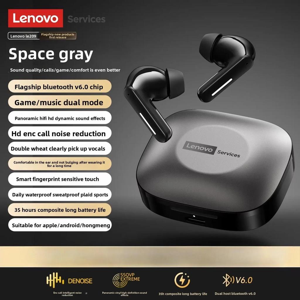 Original Lenovo LE209 Wireless Upgrade Bluetooth 6.0 Earphone Noise Canceling Sport Headphones 30H Long Battery Life Headset With Mic NEW