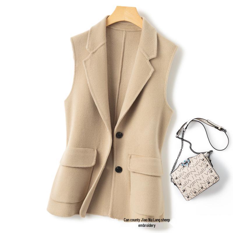 2023 Women's Double-Sided Cashmere Wool Vest: Sleeveless, Short Black Suit Coat