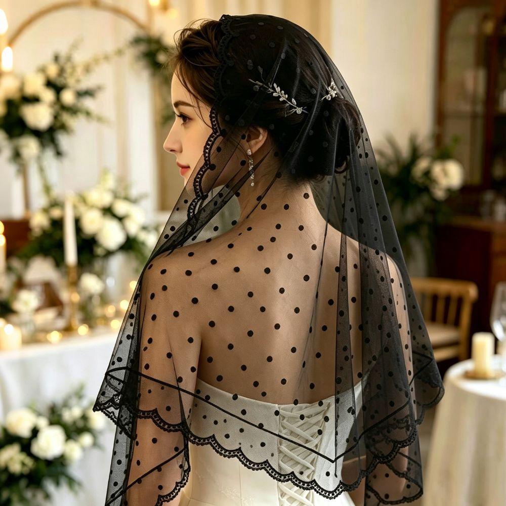 Vintage Style Bridal Veil Polka Dot Head Scarf Elegant Triangle Scarf  Party Wear