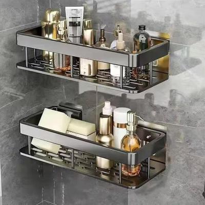 1-3PCS Bathroom Storage Rack  Non-drilling Space Aluminum  Corner Suction Cup Type Rectangular Storage Rack for Bathroom Corners
