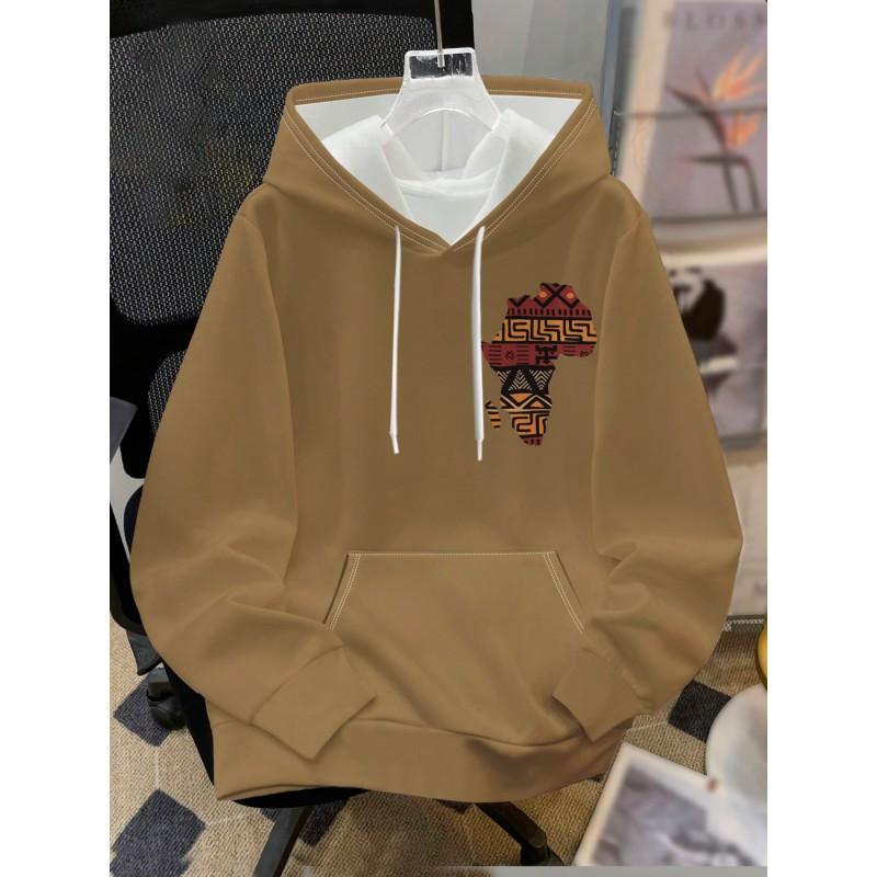 Mens Hooded Sweatshirt Soccer Print Breathable Loose Fit Casual Wear