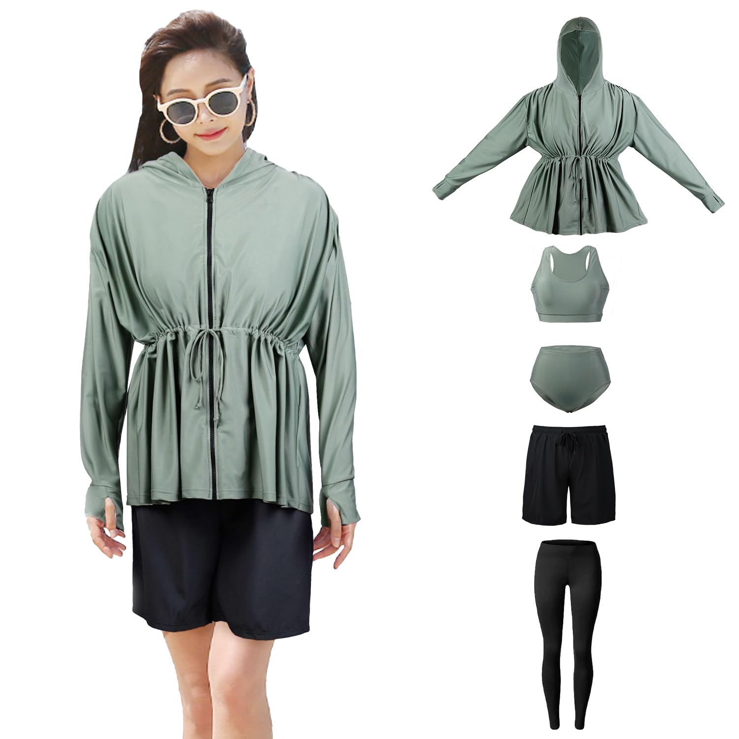 

Женский комплект танкини из 5 предметов ARMOTO с худи в стиле рубашки и рашгардом, с высоким вырезом и купальник для фитнеса для женщин