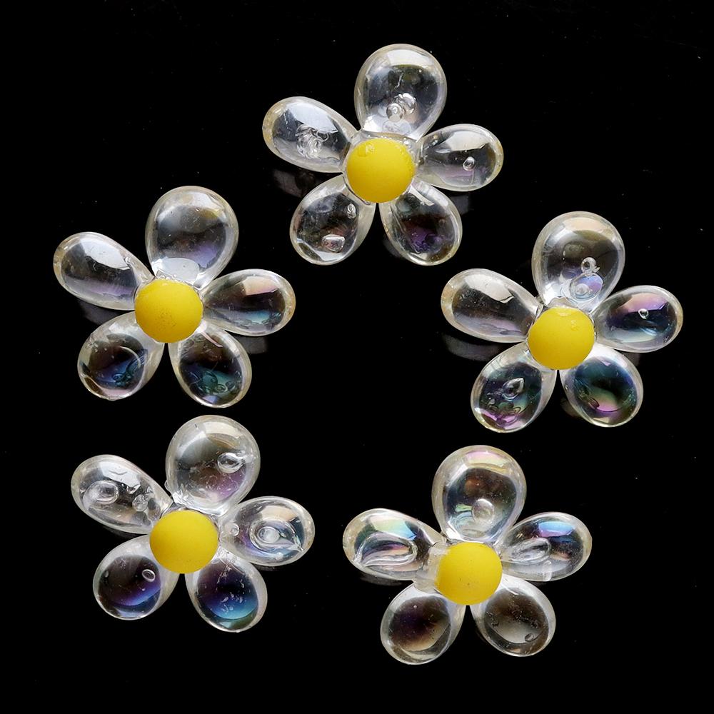 5Pcs/Lot Acrylic Beads Clear Plated Candy Color Cartoon Flower 3.3mm Large Hole Beads Diy Jewelry Bracelet Necklace Accessories