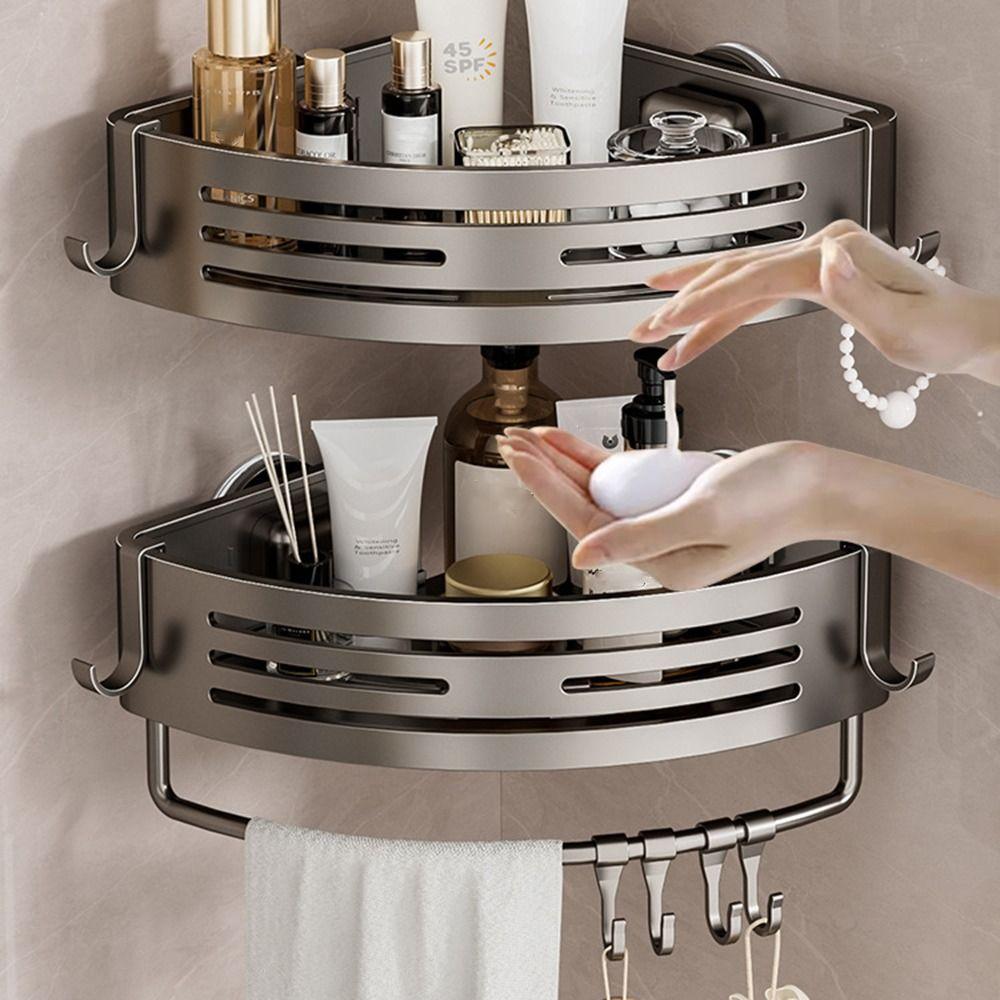 Practical Shower Storage Rack Triangle Corner Shower Rack Suction Cup Bathroom Shelves  Household