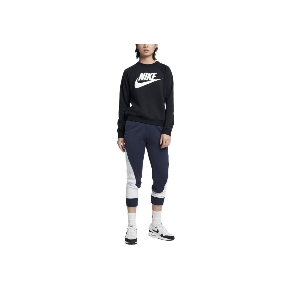 Nike Solid Color Brand Logo Round Neck Long Sleeve Sweatshirt Women tops Black 930906-010