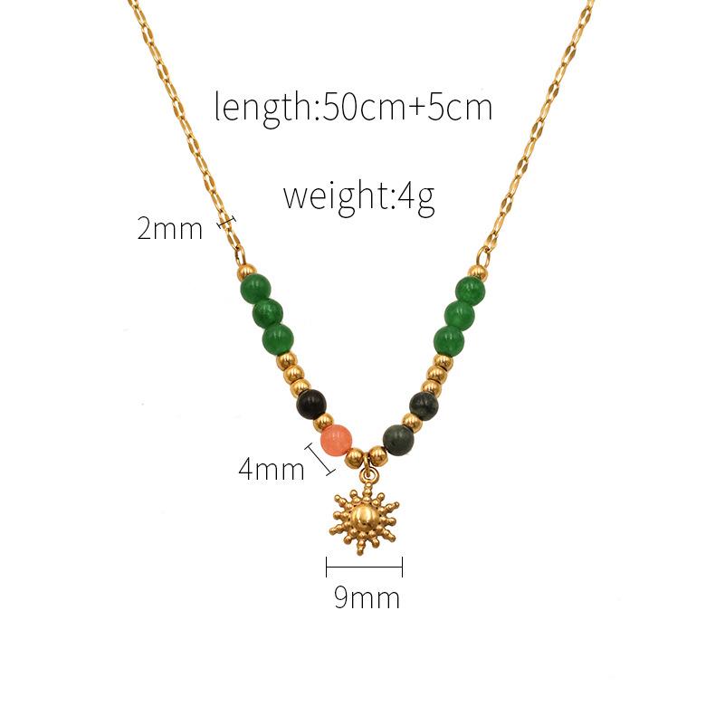 

Fashion Natural Stone Pendant Necklace French Retro Style 18K Gold Stainless Steel Sun Pendant Necklace Women золотий