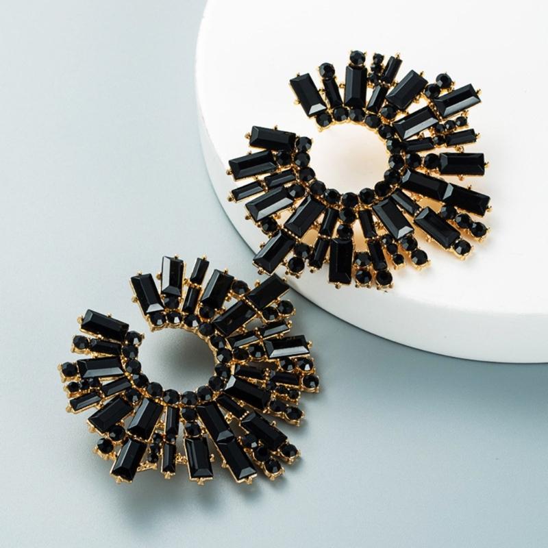 Elegant Alloy Sunflower Earrings With Colorful Rhinestones For Women Party Wedding Daily Wear