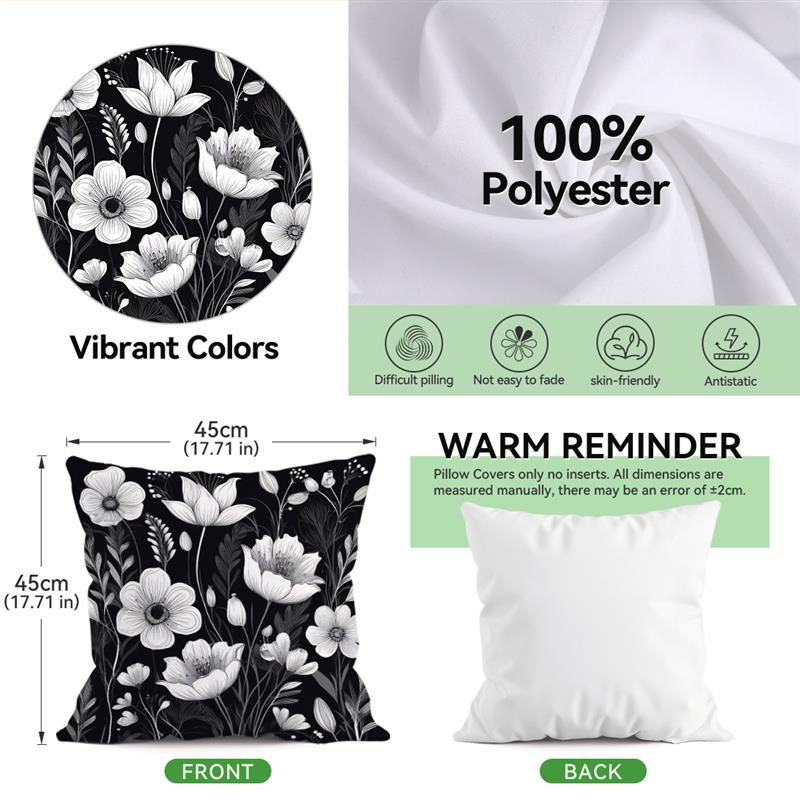 Black And White Sketch Flowers Cushion Cover Decorative Throw Pillowcase Plant Abstract Home Decor Sofa Bed Pillow Covers