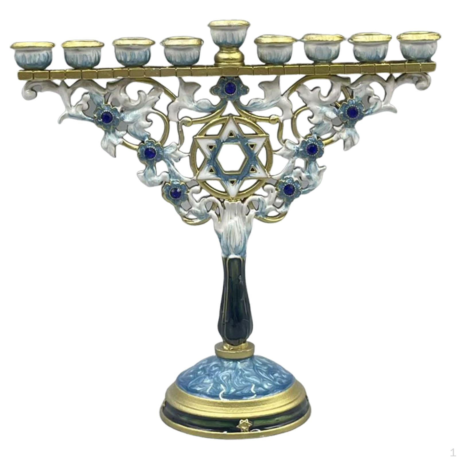 

Менора 9-свечная Металлический канделябр 18,3x17см Многофункциональная для религиозного подарка Традиционный аксессуар